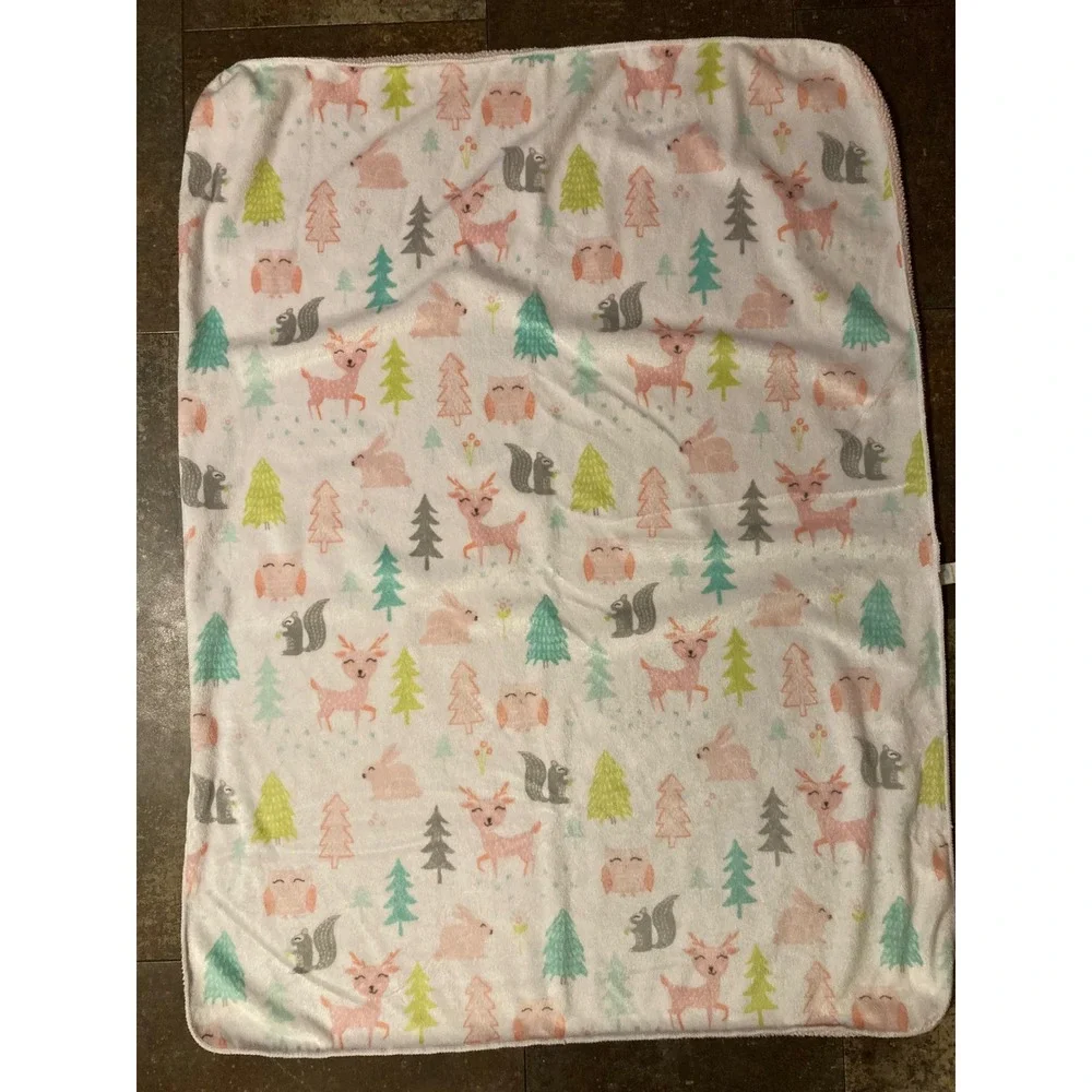 Cloud Island Woodland Animal Baby Blanket Pink Popcorn Sherpa Fleece Deer Owl